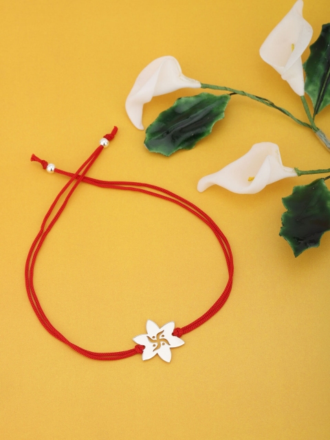 

Carlton London Red & Silver-Toned 925 Sterling Silver Thread Swastik Rakhi