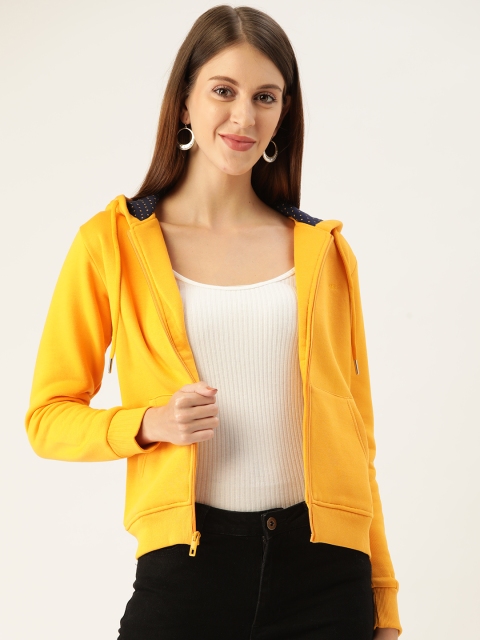 

Monte Carlo Women Mustard Yellow Solid Hooded Sweatshirt