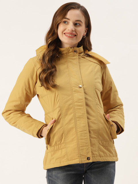

Monte Carlo Women Mustard Yellow Solid Hooded Padded Jacket