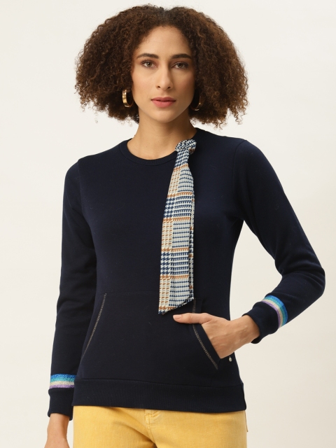 

Monte Carlo Women Navy Blue Tie-Up Neck Solid Sweatshirt