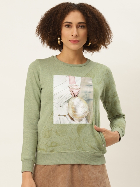 

Monte Carlo Women Green & Off-White Printed Sweatshirt