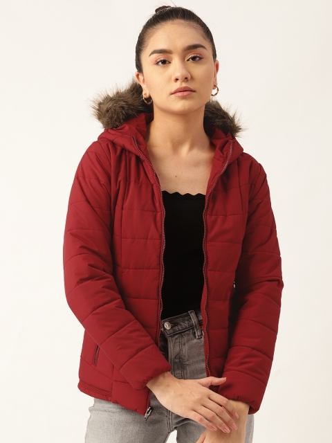 

Monte Carlo Women Maroon Faux Fur Trim Padded Jacket