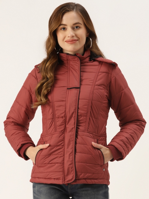 

Monte Carlo Women Maroon Solid Hooded Parka Jacket