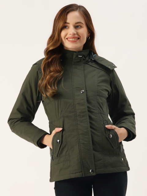 

Monte Carlo Women Olive Green Solid Hooded Padded Jacket