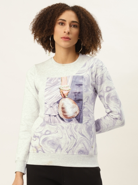 

Monte Carlo Women White & Lavender Printed Sweatshirt