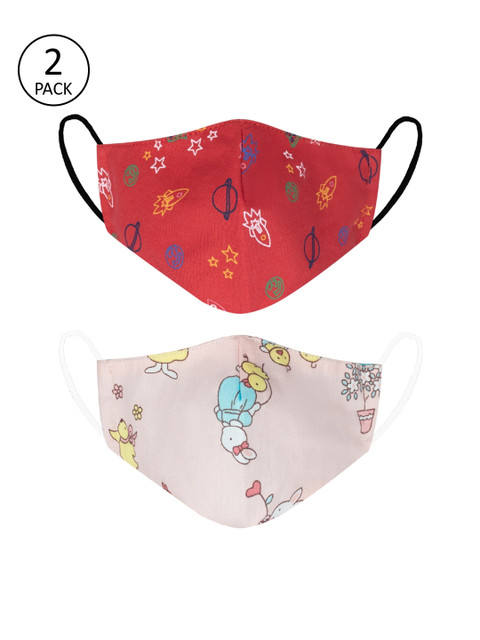 

VEA Kids Pack Of 2 Printed 5-Ply Reusable Premium Cotton Protective Outdoor Face Masks, Red