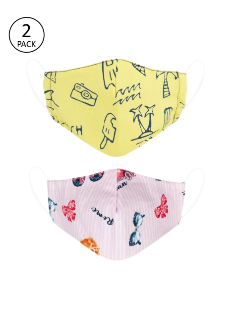 

VEA Kids Pack Of 2 Printed 3-Ply 5 Layered Reusable Cotton Protective Outdoor Face Masks, Pink