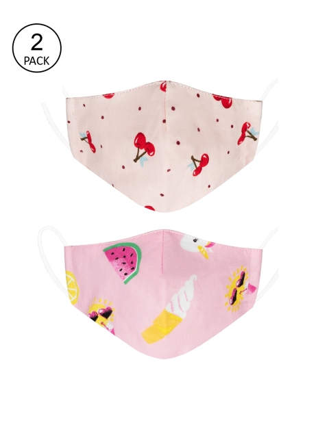 

VEA Kids Pack Of 2 Printed 3-Ply Reusable 5-Layered Protective Outdoor Cotton Masks, Pink