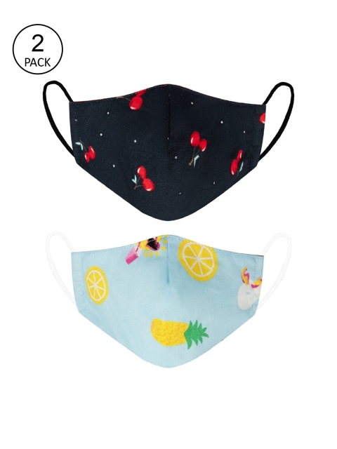 

VEA Kids Pack Of 2 Printed 3-Ply 5-Layered Reusable Cotton Protective Outdoor Face Masks, Blue