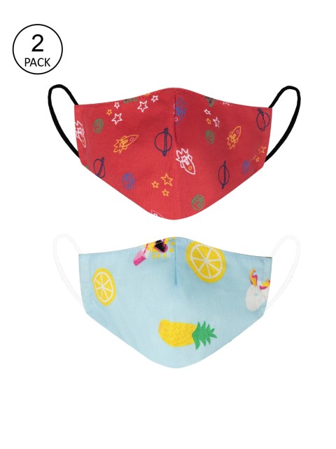 

VEA Kids Pack Of 2 Printed 3-Ply 5 Layered Reusable Cotton Protective Outdoor Face Masks, Red