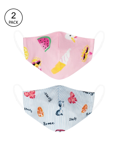 

VEA Kids Pack Of 2 Printed 5-Ply Reusable Cotton Protective Outdoor Face Masks, Pink