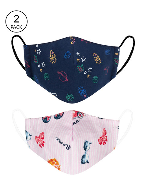 

VEA Kids Pack Of 2 Printed 5-Ply Reusable Cotton Protective Outdoor Face Masks, Navy blue