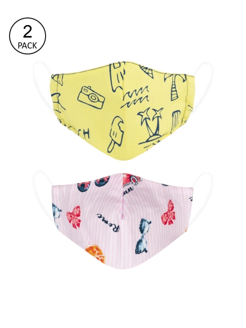 

VEA Kids Pack Of 2 Printed 3-Ply 5-Layered Reusable Cotton Protective Outdoor Face Masks, Yellow