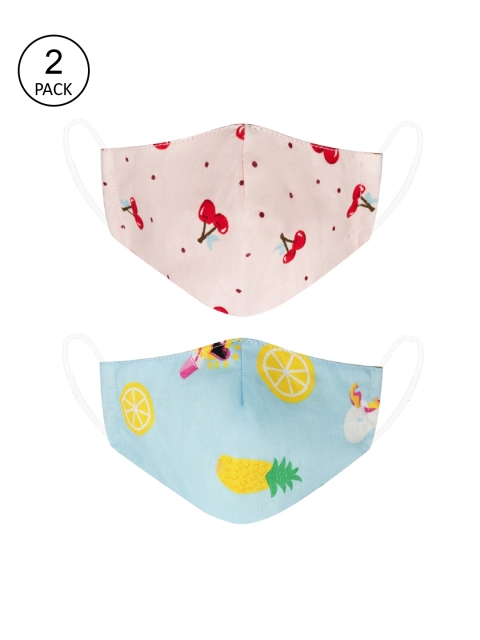 

VEA Kids Pack Of 2 Printed 3-Ply 5 Layered Reusable Premium Cotton Protective Outdoor Face Masks, Blue