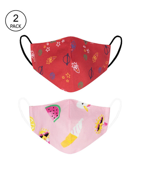 

VEA Kids Pack Of 2 Printed 3-Ply Reusable 5-Layered Protective Outdoor Cotton Masks, Red