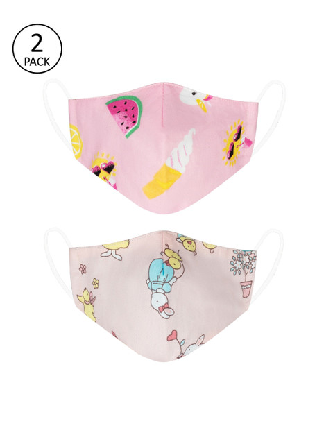 

VEA Kids Pack Of 2 Printed 3-Ply 5-Layered Reusable Cotton Protective Outdoor Face Masks, Pink