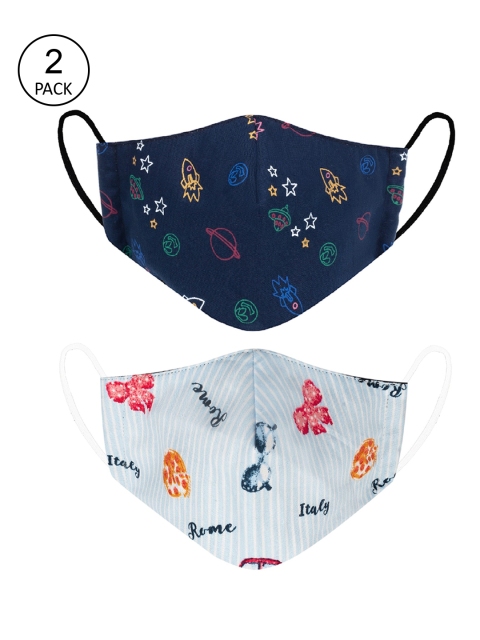 

VEA Kids Pack Of 2 Printed 5-Ply Reusable Cotton Protective Outdoor Masks, Blue