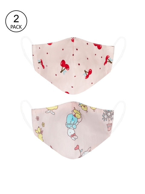 

VEA Unisex Kids Pack Of 2 Printed 3-Ply Reusable 5-Layered Protective Outdoor Cotton Masks, Pink