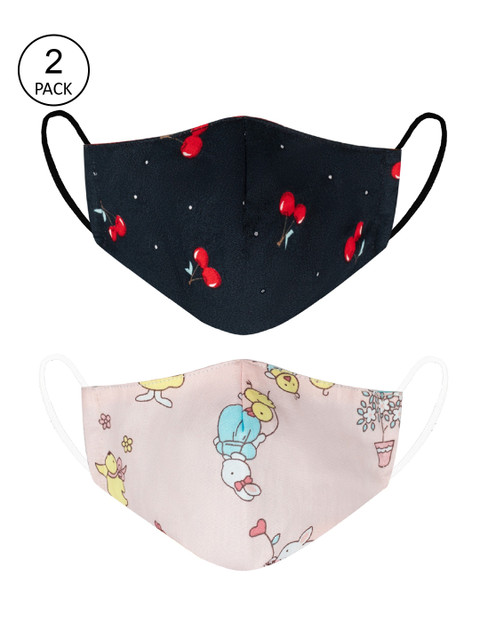 

VEA Adult Kids Pack Of 2 Printed 3-Ply Reusable 5-Layered Protective Outdoor Cotton Masks, Pink
