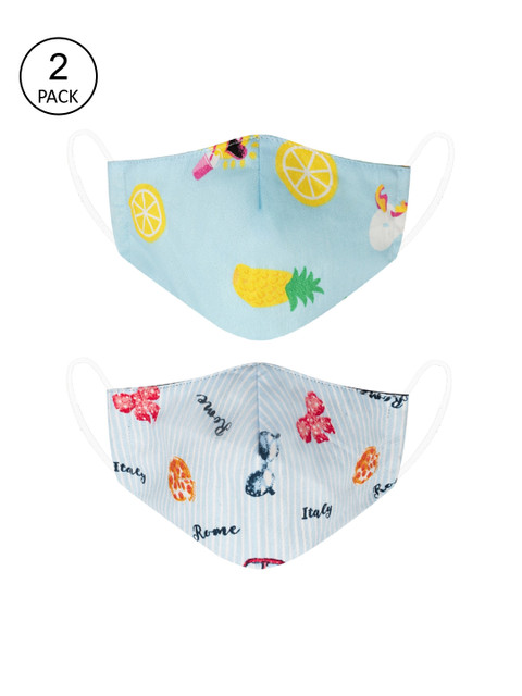 

VEA Kids Pack Of 2 Printed 3-Ply Reusable 5-Layered Premium Cotton Protective Outdoor Face Masks, Blue