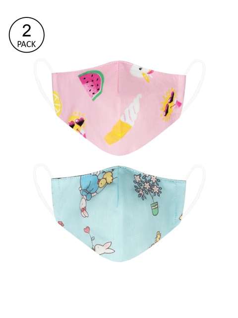 

VEA Kids Pack Of 2 Printed 3-Ply 5 Layered Reusable Cotton Protective Outdoor Face Masks, Pink