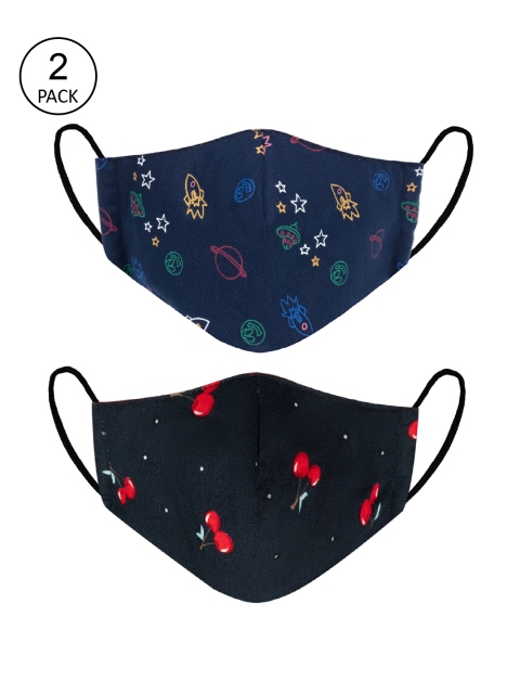 

VEA Kids Pack Of 2 Printed 3-Ply 5-Layered Reusable Cotton Protective Outdoor Face Masks, Black