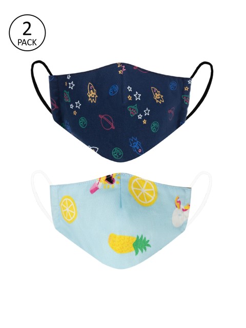 

VEA Kids Pack Of 2 Printed 3-Ply Reusable 5-Layered Premium Cotton Protective Outdoor Face Masks, Blue