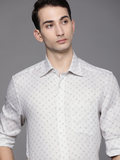 

Louis Philippe Men White Micro Ditsy Printed Linen Classic Formal Shirt