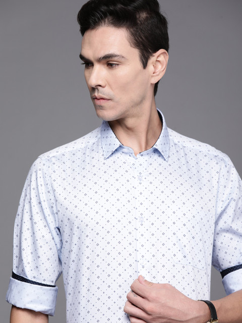 

Louis Philippe Men Blue Pure Cotton Slim Fit Printed Semi Formal Shirt