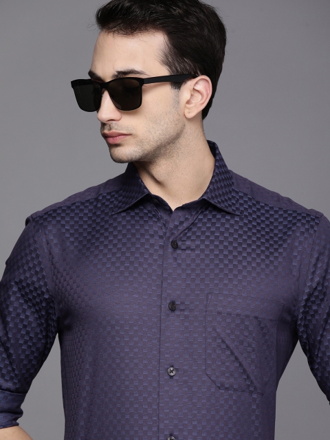 

Louis Philippe Gods & Kings Men Navy Blue Checked Pure Cotton Semi-Formal Shirt