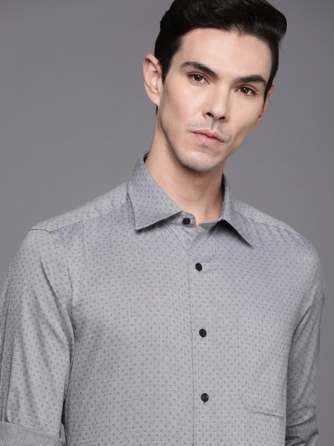 

Louis Philippe Men Grey & Black Ditsy Print Pure Cotton Semi-Formal Shirt