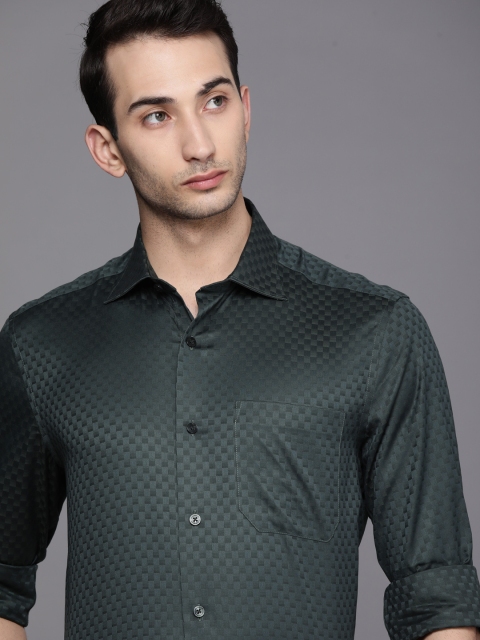 

Louis Philippe Men Teal Green Printed Pure Cotton Formal Shirt