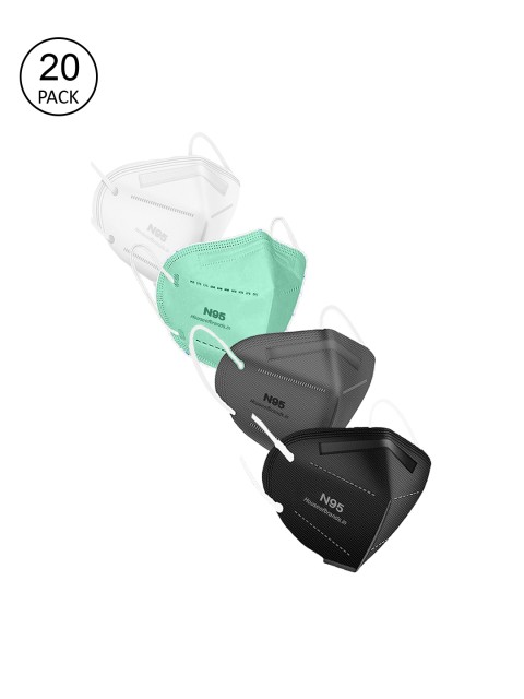 Swiss Design Women Pack Of 20 Solid 5-Ply Disposable Anti-Pollution Outdoor N95 Masks, Black