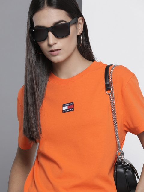 

Tommy Hilfiger Women Orange Drop-Shoulder Sleeves Applique T-shirt