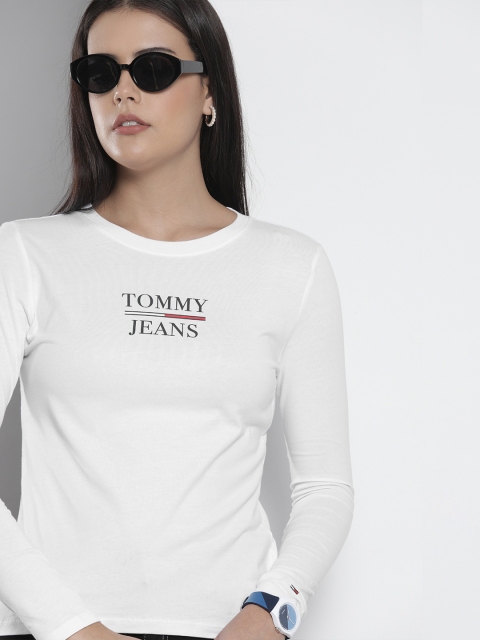 

Tommy Hilfiger Women White Brand Logo Printed Slim Fit T-shirt