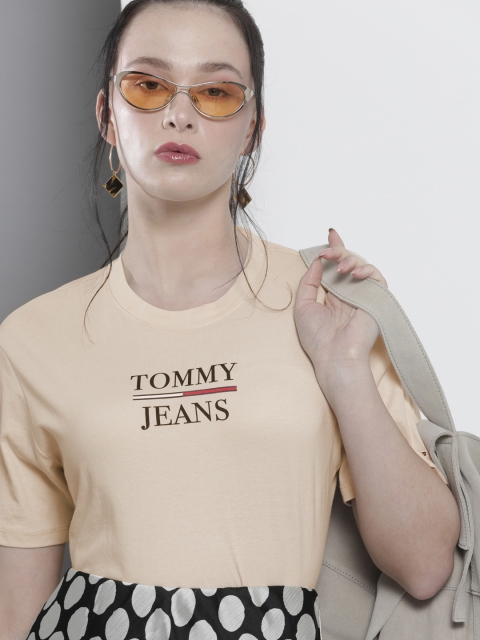 

Tommy Hilfiger Women Beige Black Printed Pure Cotton T-shirt