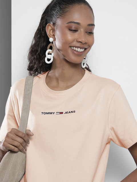 

Tommy Hilfiger Women Peach-Coloured Embroidered T-shirt
