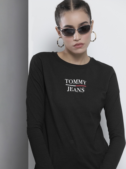 

Tommy Hilfiger Women Black & White Brand Logo Printed Slim Fit T-shirt