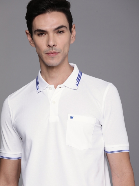 

Louis Philippe Men White Polo Collar Odor Control Antimicrobial T-shirt