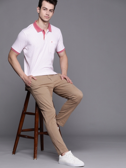 

Louis Philippe Men White & Pink Printed Pure Cotton Polo Collar T-shirt