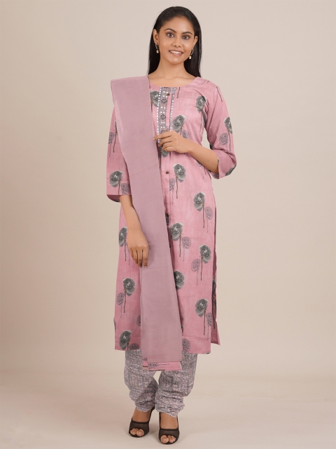 

Pothys Pink & Grey Printed Unstitched Dress Material
