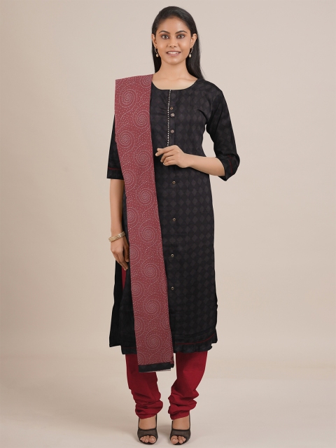 

Pothys Black Printed Unstitched Dress Material