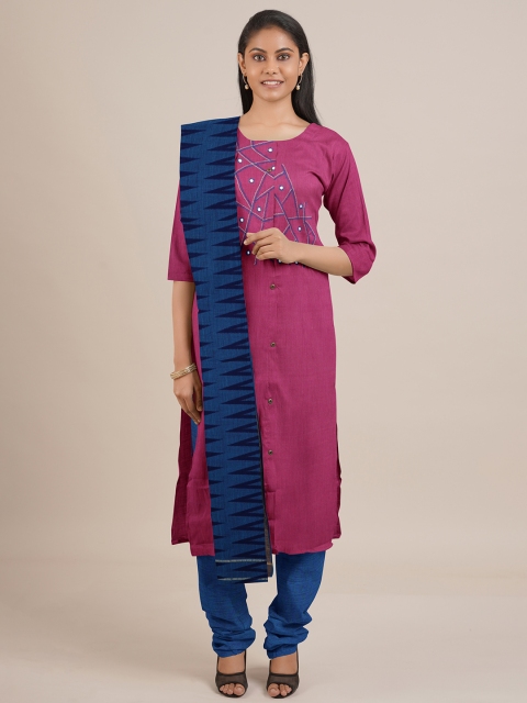 

Pothys Pink & Navy Blue Unstitched Dress Material