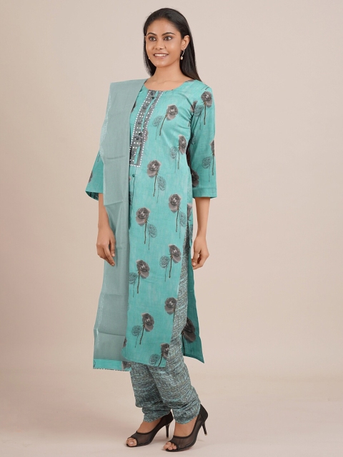 

Pothys Green Printed Unstitched Dress Material
