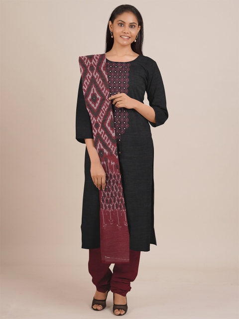 

Pothys Black & Mauve Unstitched Dress Material