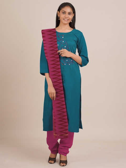 

Pothys Blue & Pink Printed Unstitched Dress Material