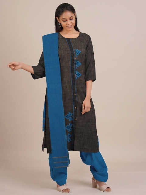 

Pothys Charcoal Grey & Blue Embroidered Unstitched Dress Material