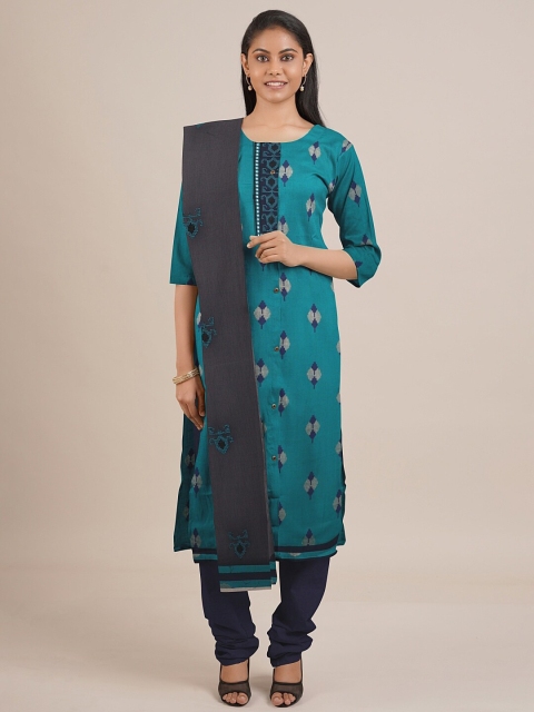 

Pothys Teal & Navy Blue Printed Unstitched Dress Material