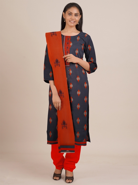 

Pothys Grey & Red Unstitched Dress Material