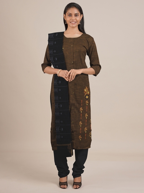 

Pothys Brown & Black Embroidered Unstitched Dress Material